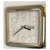 Seiko Wall Clock Gold Trim Day Date Quartz 9x10"