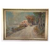 Italian Coastal Village Oil Painting Signed