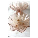 Pair of Pink Depression Footed Glass Bowls