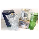 Crystal, Pewter, Green Glass Vase