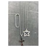 Cross necklace 26ï¿½, Rhinestone Star 18ï¿½ &