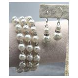 Wrap Pearl/Rhinestone Bracelet & Earring Set