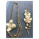 Floral Gold Tone Necklace & Bracelet set