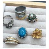 Collection of sz 5 rings. Green stone is Sarah