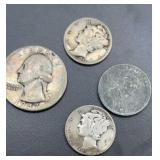 1940s quarter, dimes & penny