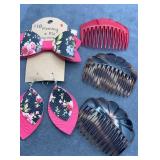 Vintage Hair Combs and Earring  / Barrette Set