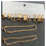 New Gold Tone Earrings and 7" Link Brancelets