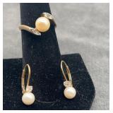 Peal Ring Sz 6 & Pearl/Rhinestone Drop Earrings