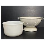 Milk Glass Mixing Bowl & Vintage Style Strainer