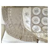 Hand Crocheted & Needlework Round Tablecloth Pair