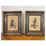 French Man & Woman Framed Art Print Pair