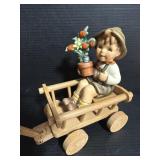 Hummel Love In Bloom figurine w/ wood cart