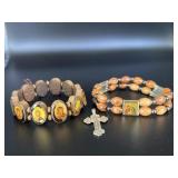 Religious Olive Wood Bracelet, Cross Pendant &