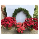Faux Christmas Wreath & Poinsettias