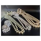 Vintage Faux Pearl Necklaces & Clip On Earrings