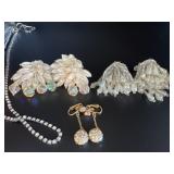 Iridescent Clip On Earrings & Rhinestone