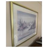 Framed Watercolor Misty Water Scene