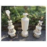 Ceramic Vintage Lamp Trio, White tallest measures