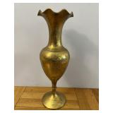 Etched Brass Pedestal Vase with Ruffled Edge