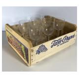 Vintage Grape Crate & Etched Wine Glass Set of 6