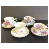 Four Porcelain China Tea Cups & Saucers