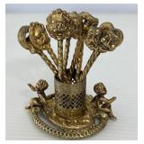 Brass Appetizer Picks With Cherub Holder