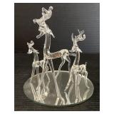Art Glass Deer Family with Mirrored display