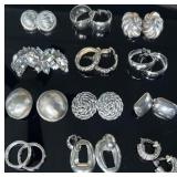 Clip Earring Collection 12 Silver Tone Pairs
