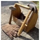 Vintage Wooden Tool Box w/ Hammer, Sledge