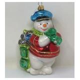 Snowman Golfer Glass Ornament