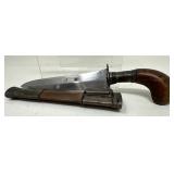 Antique Kukri-Style Knife w/ Wood Sheath