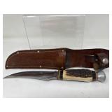 Vintage Stag Handle Hunting Knife w/ Sheath