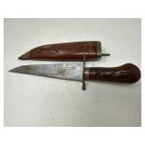 Vintage Carved Wood Handle Dagger with Sheath
