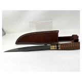 Damascus Steel Knife w/ Carved Wood Handle
