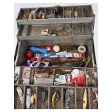 Vintage Metal Tackle Box Loaded w/ Lures & Gear