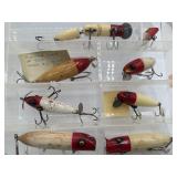 Red & White Wooden Lures With Identified Maker