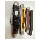 Four Jigged Handle Pocket Knives
