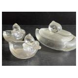 Duncan Miller Glass Duck Cigarette Box & Ashtrays