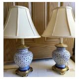 Pair of Blue & White Porcelain Table Lamps