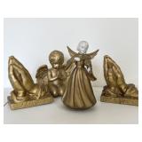 Golden Bronze Religious Bookends, Angel Music Box