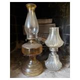 Antique Oil Lamp Pair taller one measures 18