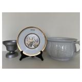 Chokin Art Plate, Pewtarex Candleholder