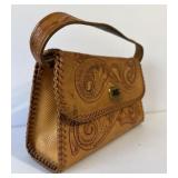 Tooled Leather Handbag Vintage Purse