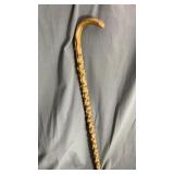 Hand-Carved Wooden Walking Cane 35in