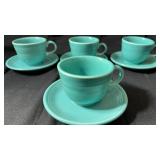 Fiesta First Ware Turquoise Cup & Saucer Set of 4