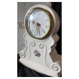 Porcelain Mantel Clock Floral Quartz 8.5in