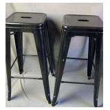 Pair of Black Metal Bar Stools 21x13x13in