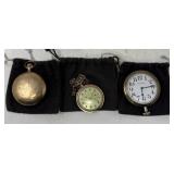 Three Pocket Watches w/ Pouches  Mixed Makers