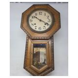 Antique Regulator Wall Clock with Brass Pendulum