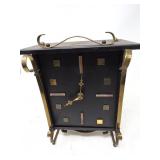 Mid-Century Modern Brass & Iron Mantel Clock